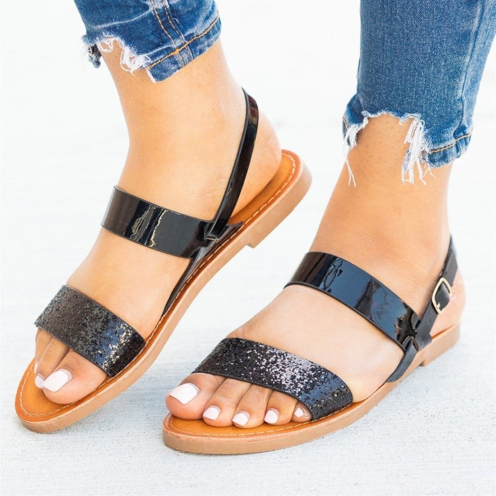 Soho Girls Beautiful Cushioned Glitter Slingback Sandals - Black -